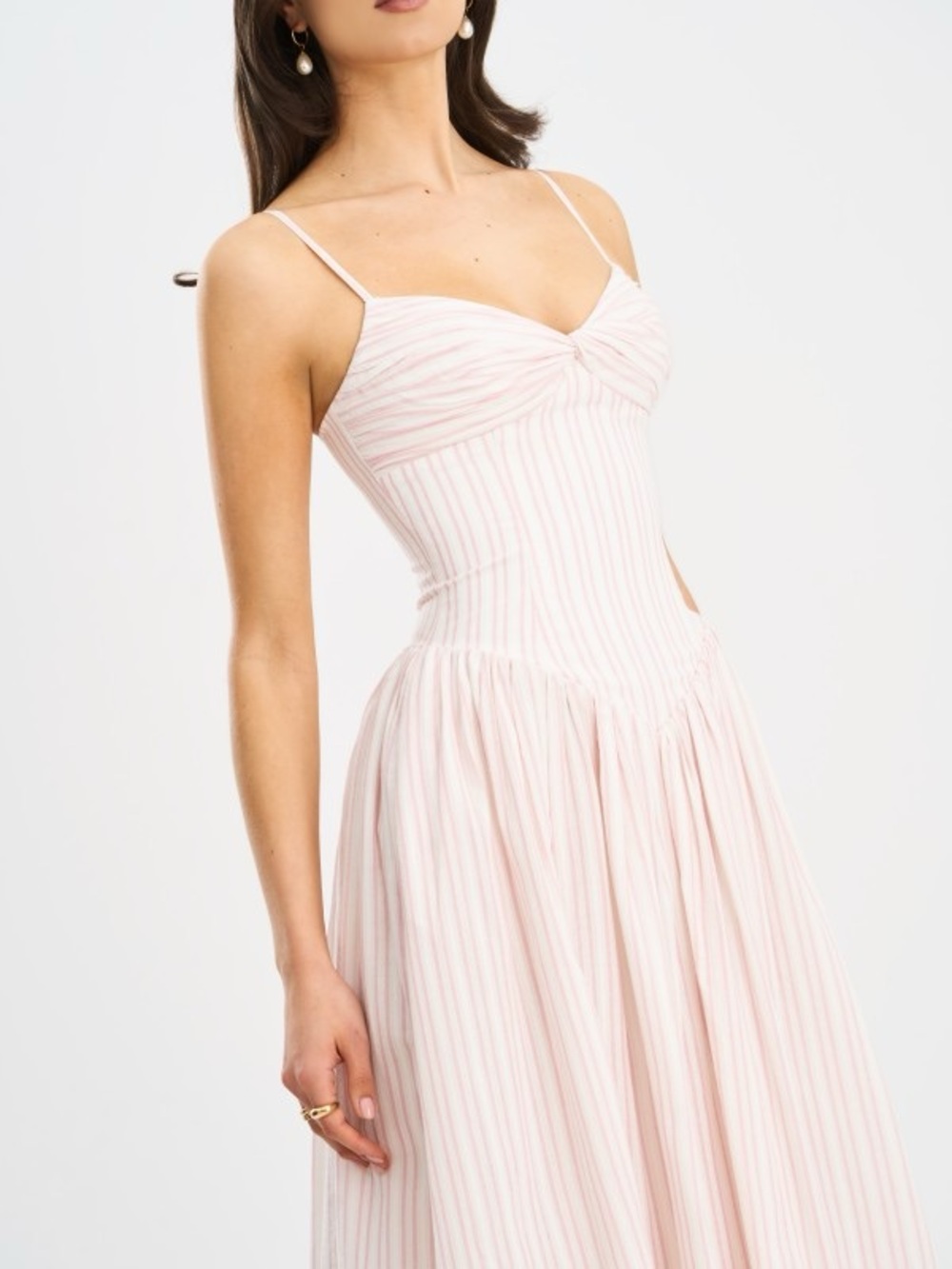 Zania Pink Stripe Ruched Breast Cotton Midi Dress Small NEW in bag - Picture 8 of 10